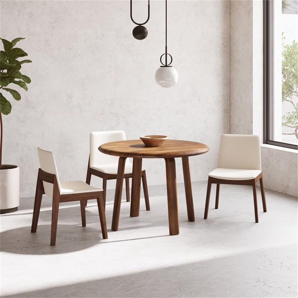 Pemberly Row Modern Faux Leather Dining Chairs, 21"W x 21"D x 31"H, Solid American Walnut Frame, White Upholstery, Set of 2, Padded Curved Seat, Textured Finish, Formal or Casual Dining Room Seating