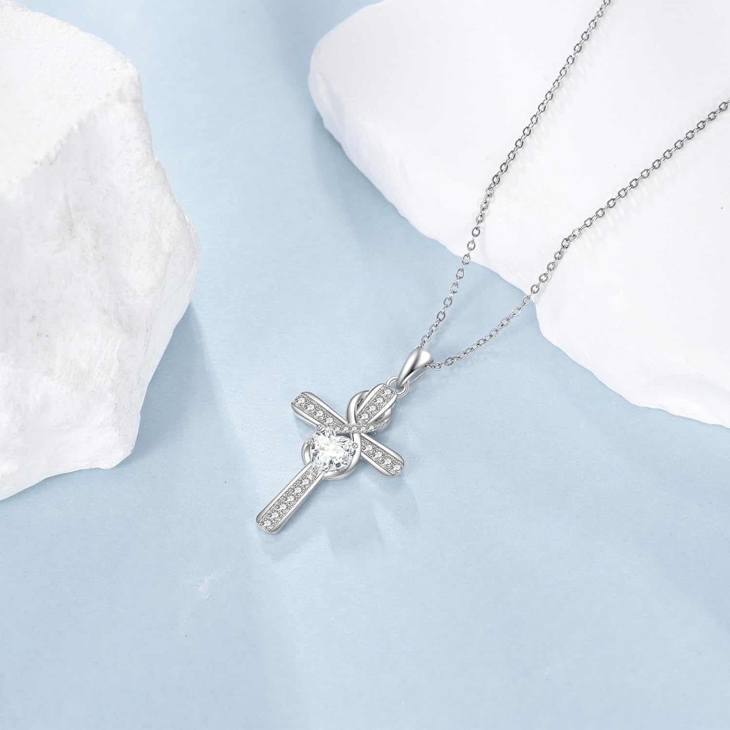 Cross Necklace 925 Sterling Silver Birthstone Infinity Cross Necklace Cross Jewelry Gifts for Women Wife Lover - Image 2