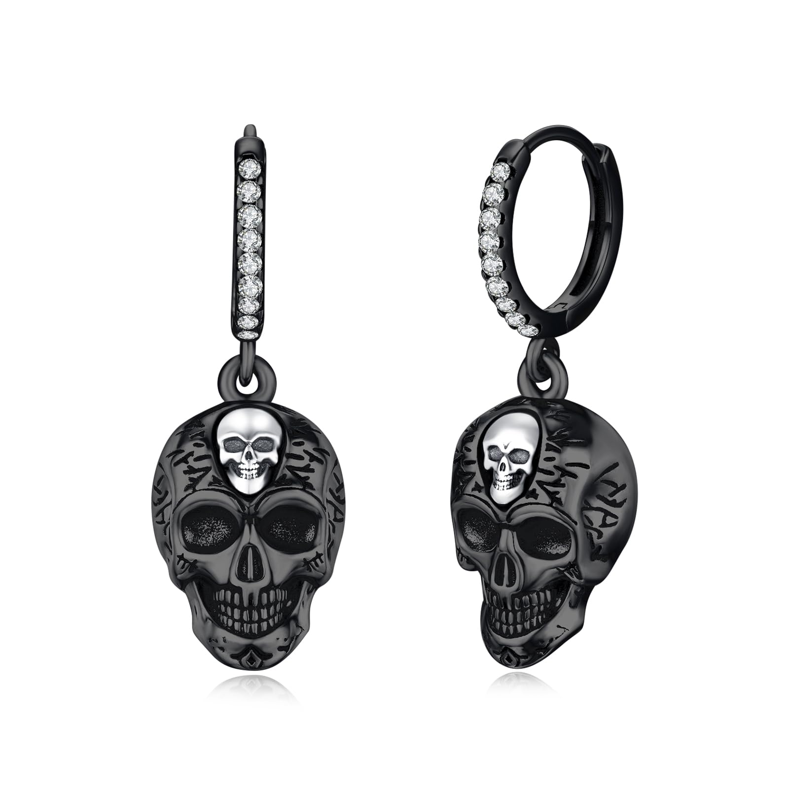 REDSUN Totenkopf Ohrringe 925 Sterling silber Creolen, Damen Schädel Goth Ohrringe,Weihnachten Geschenk für Goth-Liebhaber Damen Herren