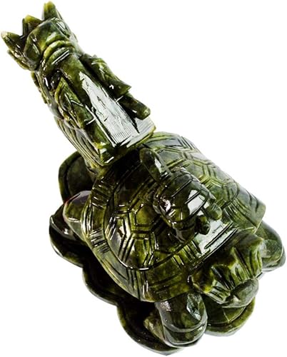 Miniatura 8 de LILOVE Feng Shui chino gran tortuga de dragón de jade verde para la riqueza estatua escultura figuritas