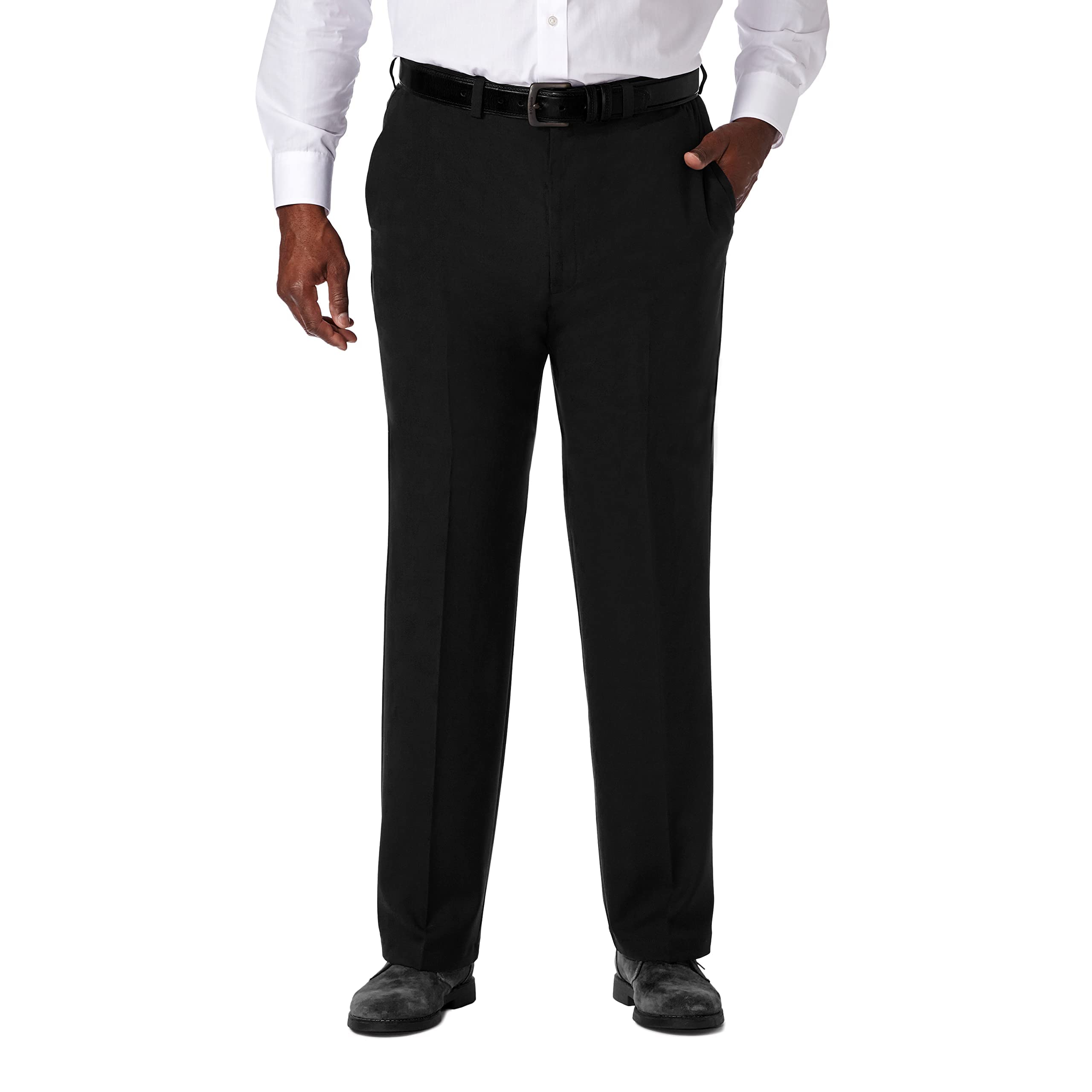 Haggar Mens Cool 18 Pro Classic Fit Flat Front Pant-Regular and Big Tall Sizes Black-Bt 44W x 32L