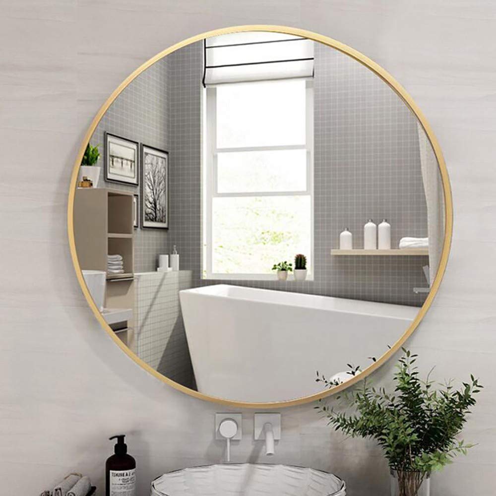 Baño Montado en la Pared Redondo Espejo- Enmarcado metalico Grande Espejos de vanidad Espejo de Aumento Ducha Espejo para maquillarse- Habitación Sala Pasillo,diámetro 50 cm