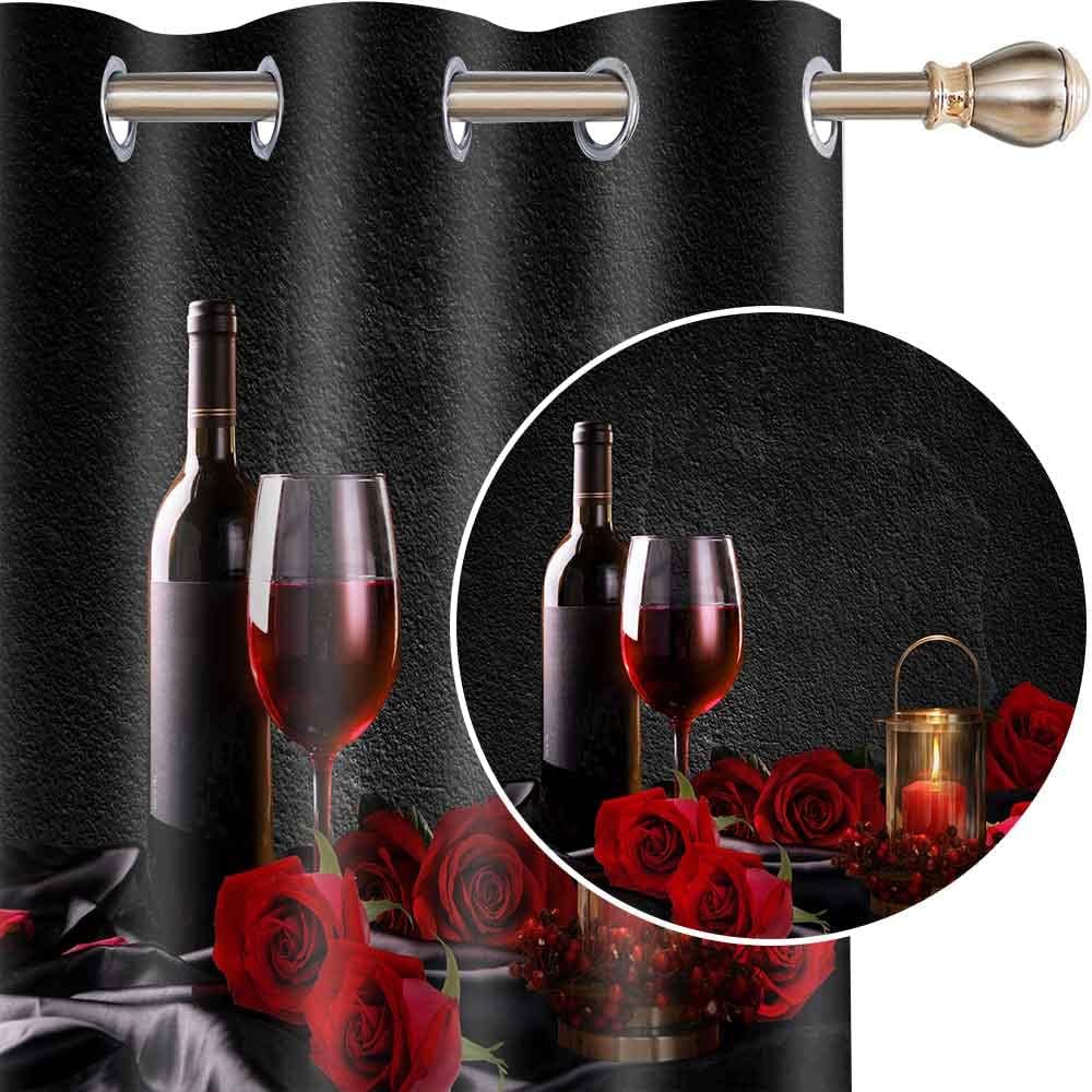 Red Rose and Wine Curtain,Rustic Romantic Flower Bedroom Curtains, Valentine Curtain for Women Girl,Blackout Window Drapes for Bedroom Living Room Hotel,42 X 63 Inch 2 Panels Set