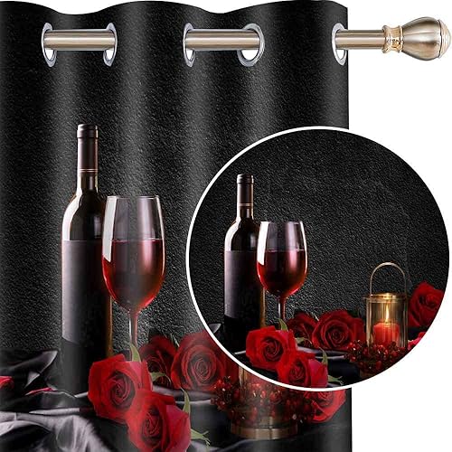Miniatura 3 de EOTDMS Cortinas opacas de vino rosa roja para el día de San Valentín románticas cortinas a prueba de sonido 42 x 63 pulgadas poliéster 2 paneles