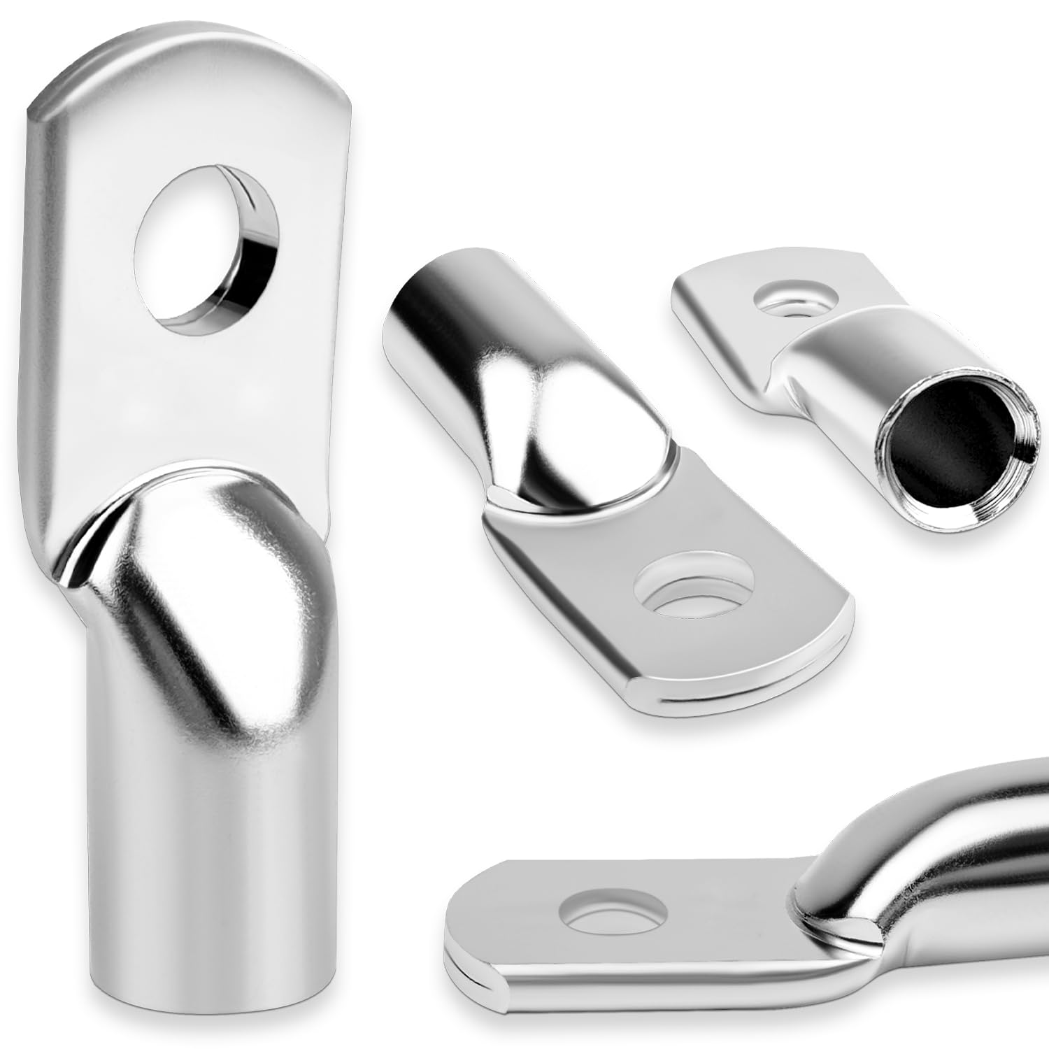 4 capicorda tubolari, 35 mm²M8, senza foro visivo, in rame ispessito, non isolato, per barca, yacht, auto, camion, impianto solare