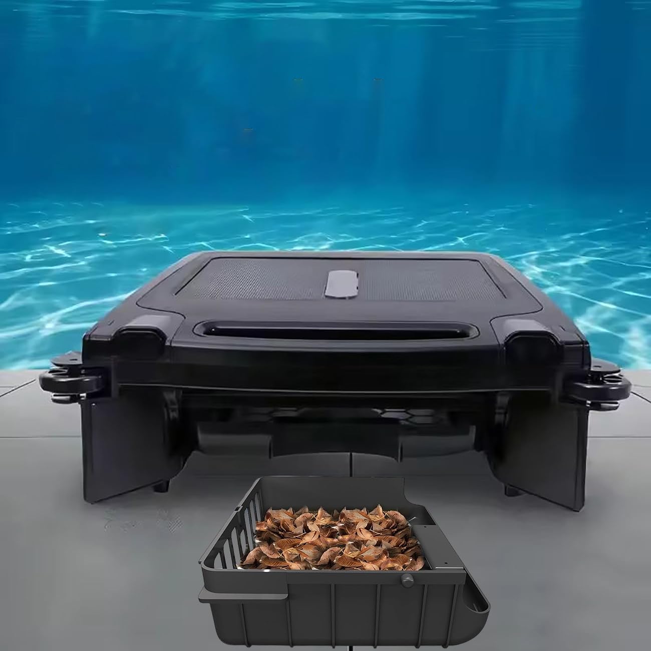 Robot pulitore per piscine senza fili Skimmer per piscine con batteria da 2500 Mha/Cestino per detriti di grande capacità, batteria e alimentazione solare, 5-10m/minuto, capacità di filtraggio 80㎡