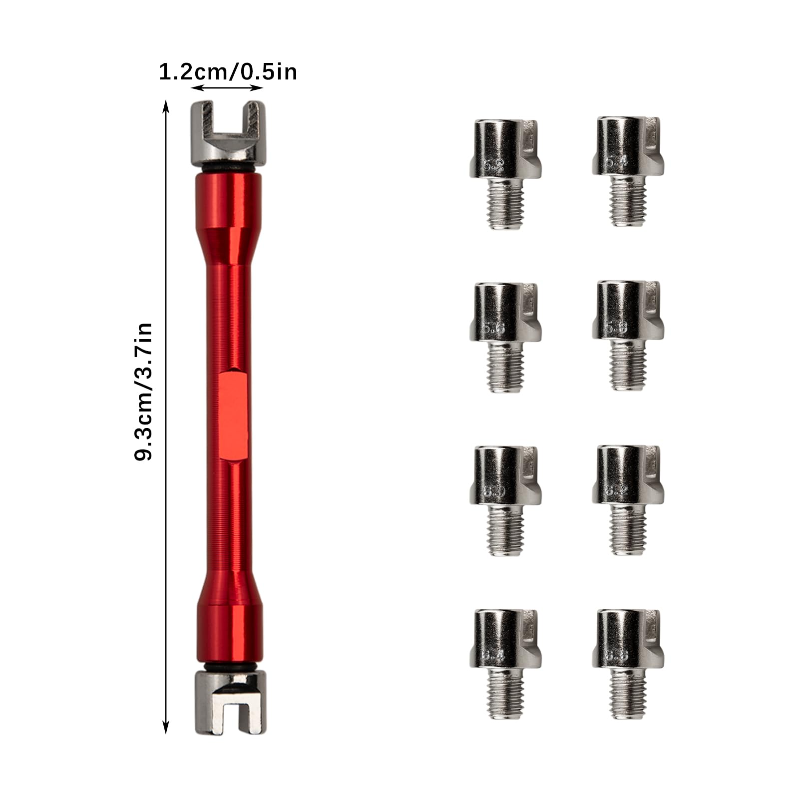 Clé à rayons pour moto, jeu de clés CNC dynamométriques à rayons de rechange de 93 mm longueur de 5,0 à 6,8, étui d'emballage pour clés à rayons de moto tout-terrain pour la plupart des motos (rouge)