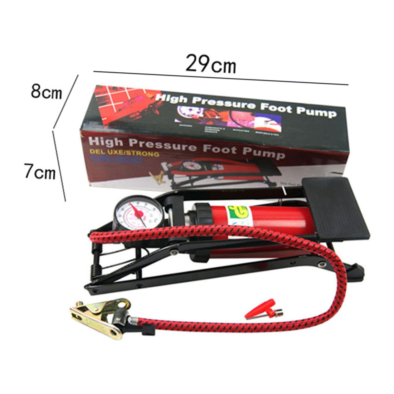 PRETYZOOM Hochdruck Fußpumpe Auto und Fahrrad mit Manometer Rutschfester Fußtritt Vielseitige Anschlüsse Tragbarer Reifenluftpumpe für Motorräder Boote und Luftbetten Robuste Standluftpumpe