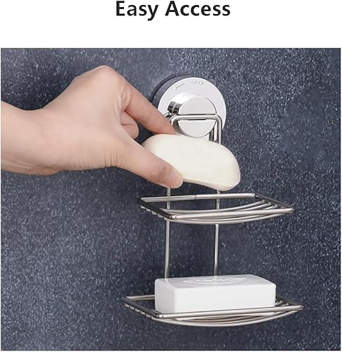 Miniatura 6 de Paquete de 2 soportes de jabón de pared de succión de acero inoxidable con ventosa al vacío, soporte de esponja para baño, sin perforaciones, color