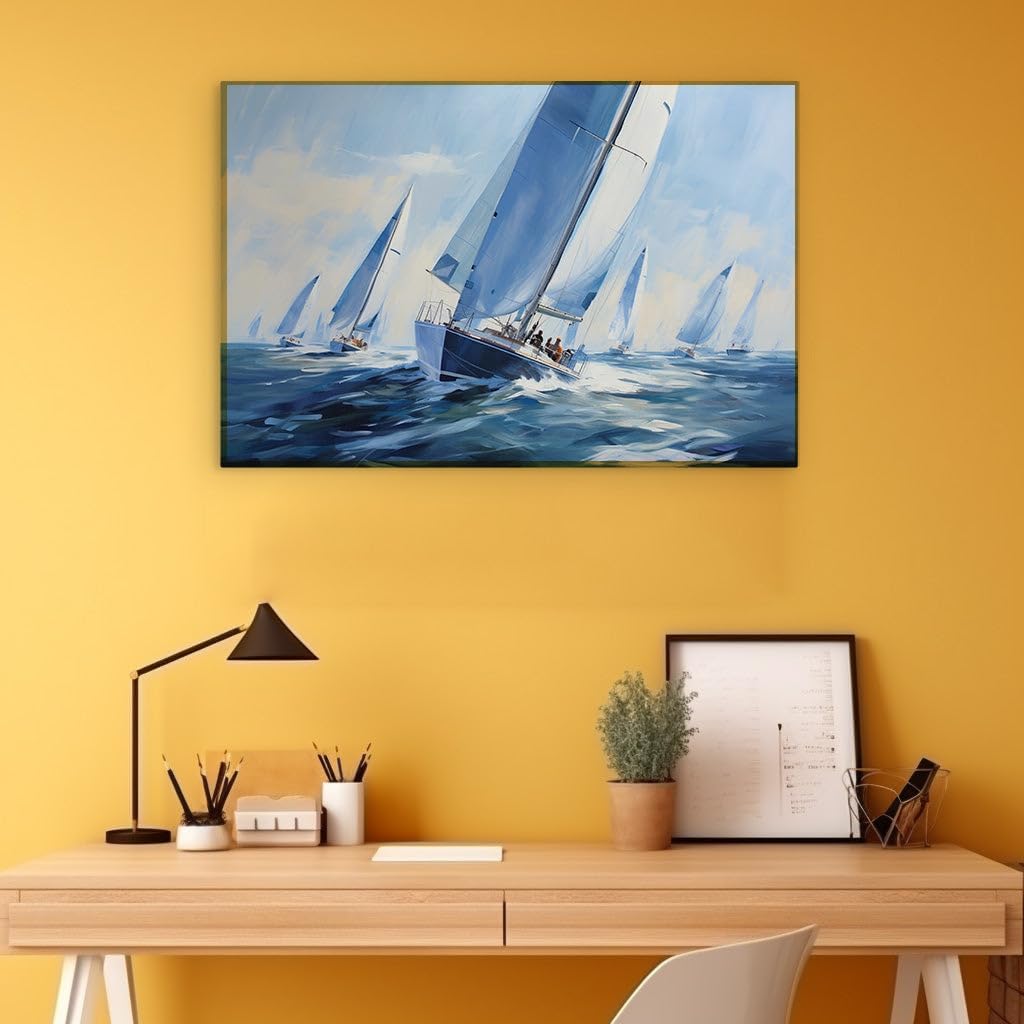 Canvas for Living room. Sail into Vivacity: Capturing the Essence of a Seafaring Race on Canvas, 27 x 18 inch Canvas Wall Art - Modern Home Decor