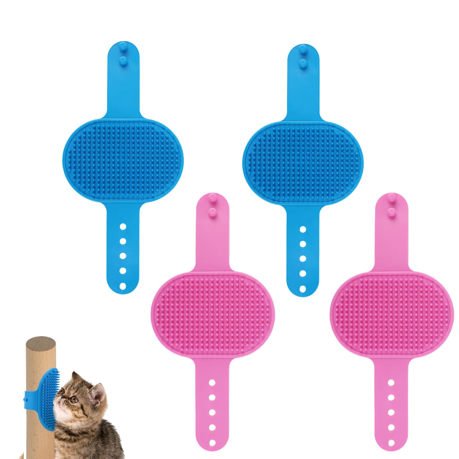 4pcs Cat Self Grooming Brush, TPR Cat Face Scratcher Adjustable Pet Hair Massage Combs Artifact for Climbing Frames & Table Legs, Short/Long Hair Cats