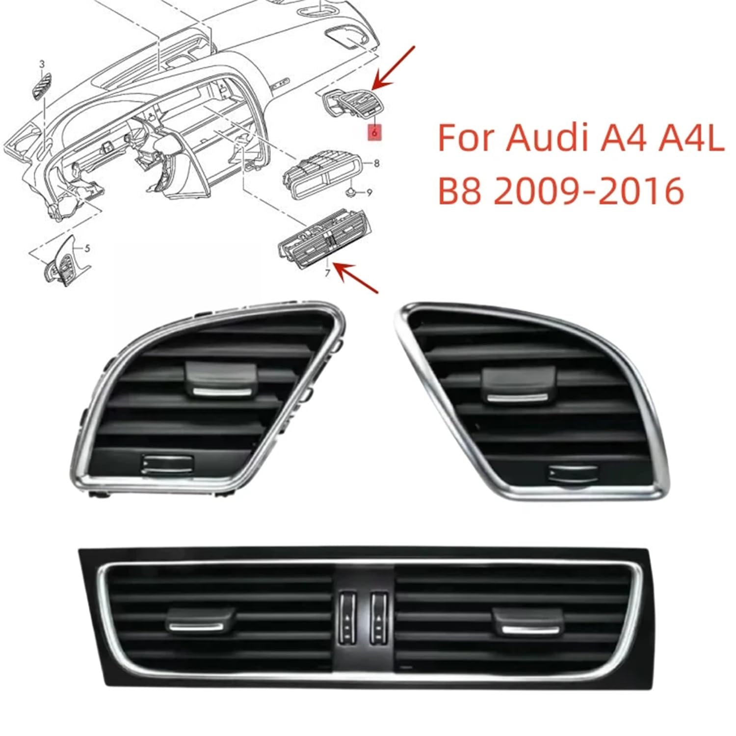 Aria Condizionata Bocchette per Audi A4 B8 2009-2016,Kit cruscotto Pannello di Uscita dell'Aria condizionata per Auto Griglia di Copertura,C/1PC Right.