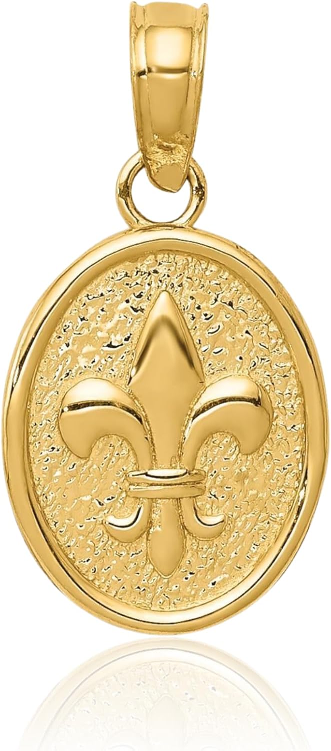 IceCarats 14K Solid Yellow Gold French Fleur De Lis Lily Flower Oval Necklace Religious Chain Pendant Saint Charm - Image 3