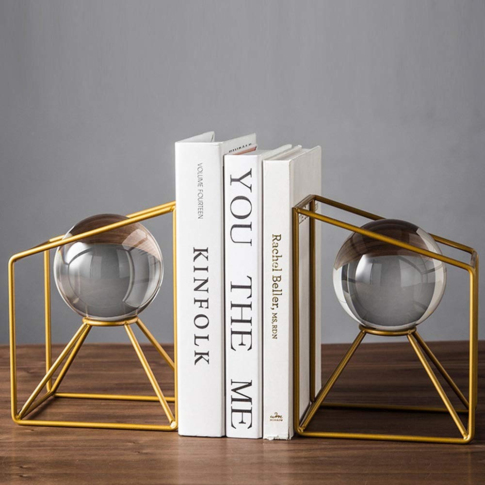 XFSE Luxury Creative Metal Frame Crystal Ball Bookend Magazine Shelf Living Room TV Cabinet Bedroom Hotel Cafe Bookstore Desktop Decoration 32 * 11 * 20CM ornaments
