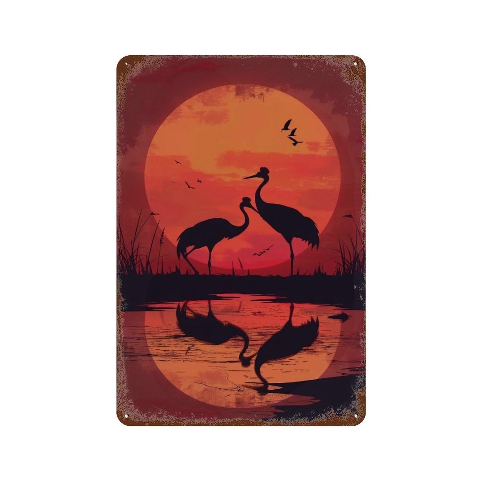 HDURYEYRYY Wetland Reed Red Dusk Crane Silhouettes 02 Wall Retro Iron Vintage Art Metal Tin Sign Poster Modern Home Cofffee Club Art Bar Shop Decor 30x20cm