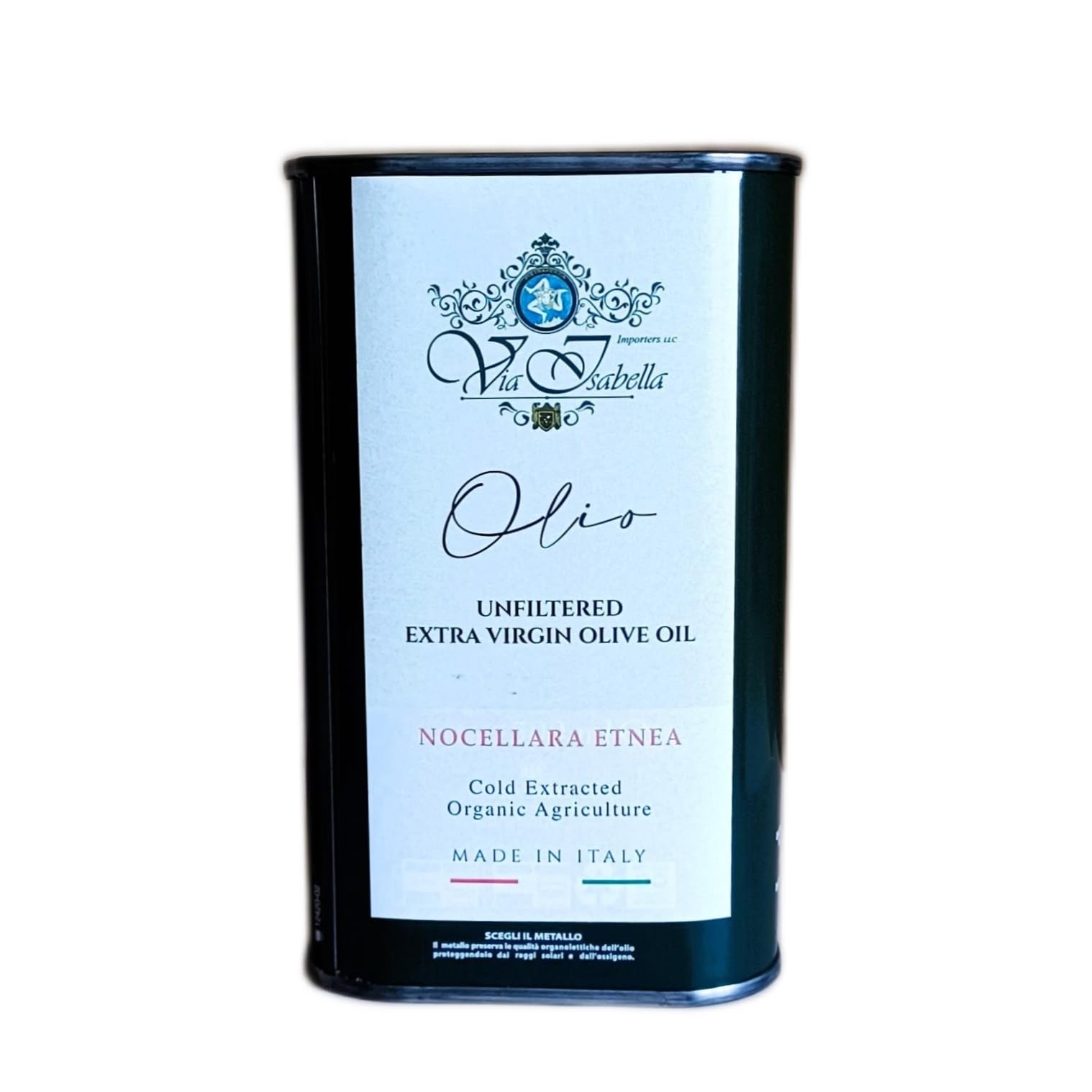 Via Isabella Importers Extra Virgin Olive Oil Nocellara Etnea 0.5 Liter, 2025-100% Sicilian, Pure, Unfiltered, Natural, Cold pressed, Rich in