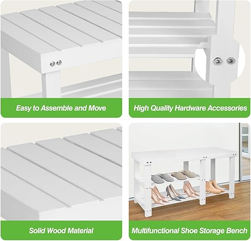 Miniatura 32 de ECOMEX Banco de entrada de 2 niveles con estante para zapatos, banco de almacenamiento de madera para pasillo, color natural, grande Color