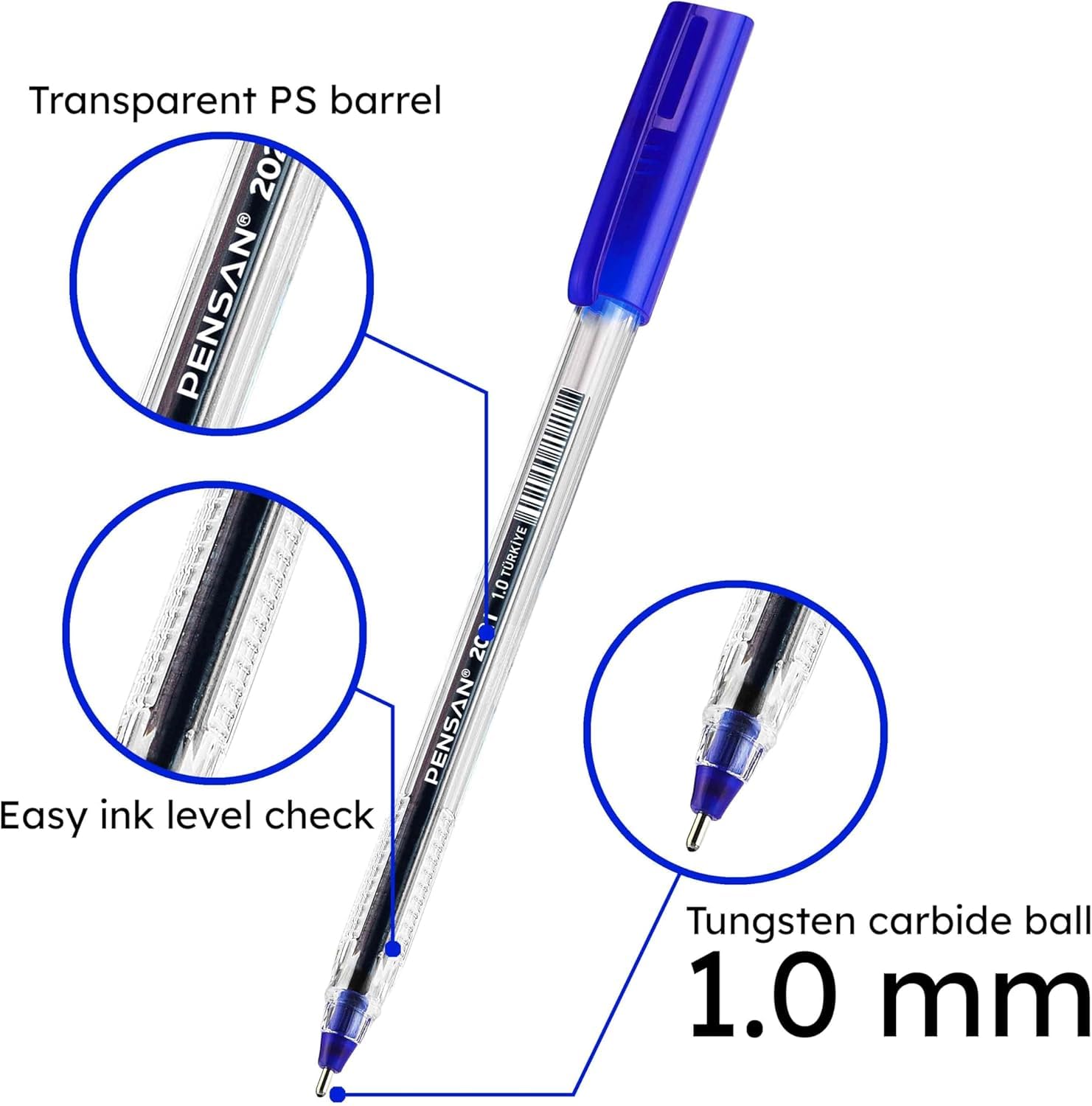 Pensan 2021 Ballpoint Pens, 1.0mm Medium Point, Ergonomic Triangular Grip, Pack of 50 Pens for Office & School (Blue) - Image 4