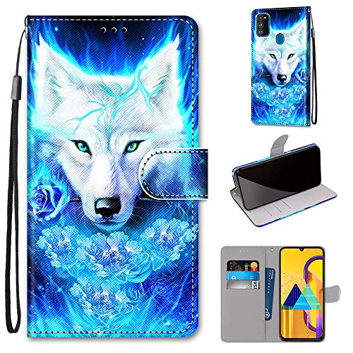 Miagon Full Body Case for Samsung Galaxy M30S,Colorful Pattern Design PU Leather Flip Wallet Case Cover with Magnetic Closure Stand Card Slot,Rose Wolf