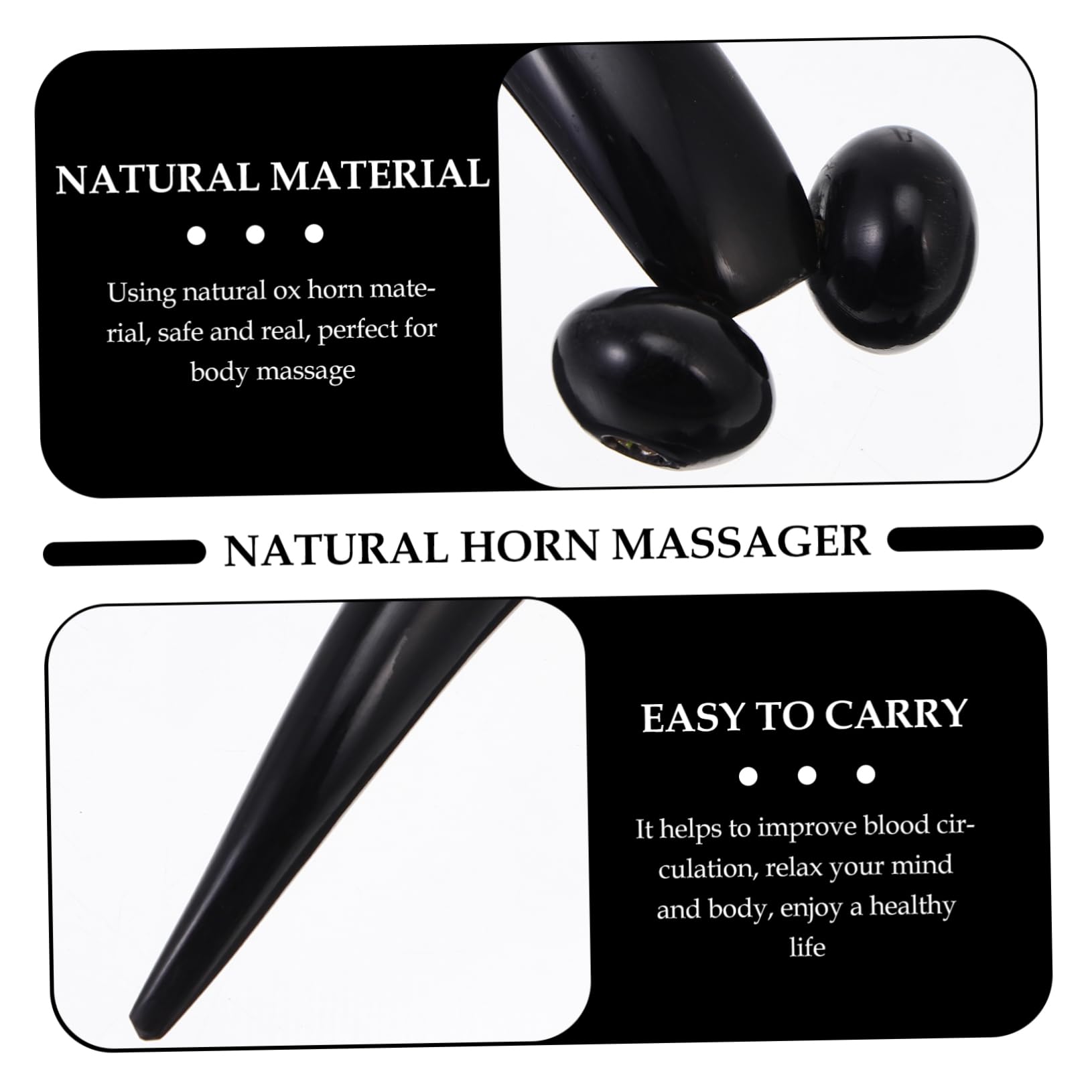 3 Piezas Masajeador de cuerno rodillos rueda de masaje de belleza rodillo de masaje corporal herramienta de masaje de cuerno de buey masajeador de cuerpo cuernos Negro