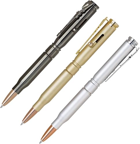 Miniatura 3 de Bolígrafo en forma de bala de latón con clip de diseño de rifle, oro satinado