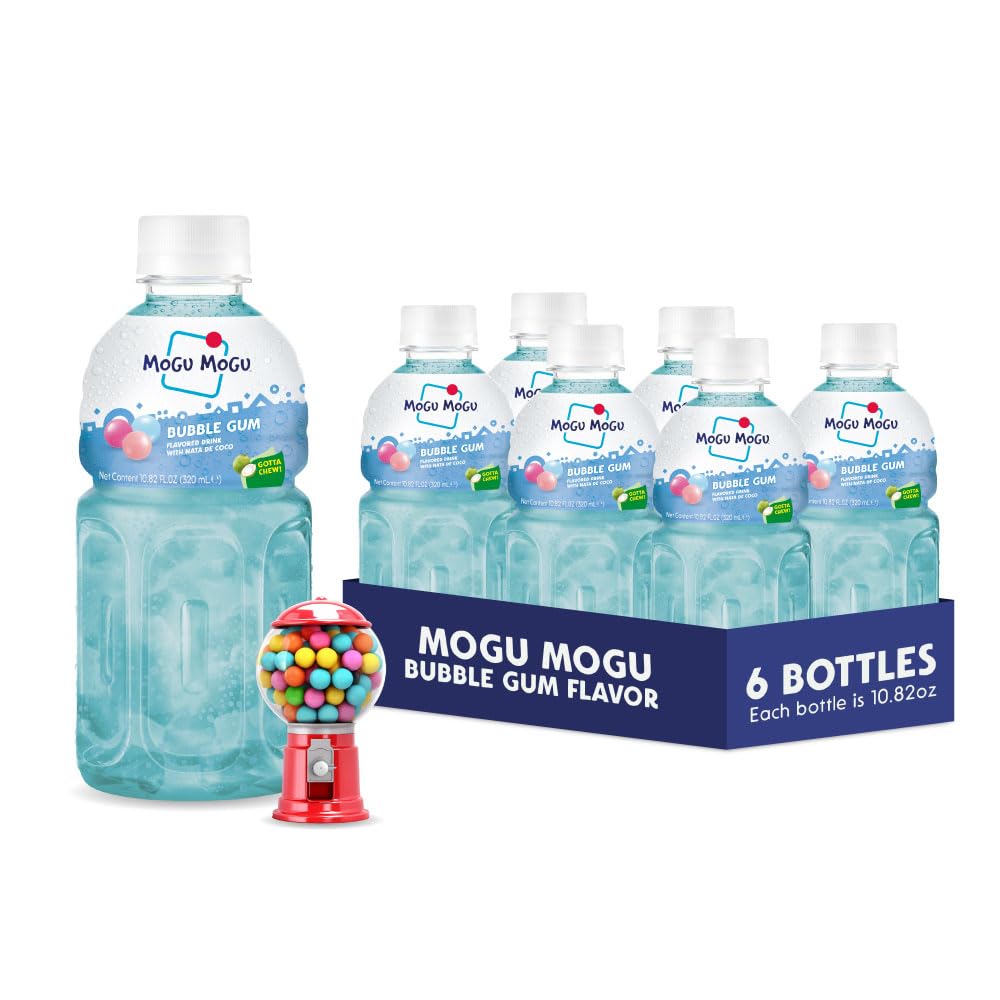 Mogu Mogu Drink Bubble Gum (6 Bottles) Delicious drinks made with nata de coco (coconut jelly). Fun chewable juice boxes for kids. Juice bottles made