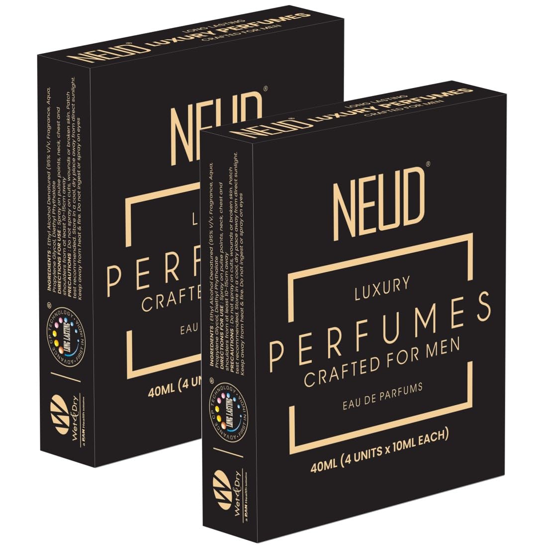 NEUD Luxury Perfume Gift Set for Men - Long Lasting Eau de Parfum (Citrus, Lavender, Cedarwood, Vanilla) – 2 Packs (4 x 10ml Vials)
