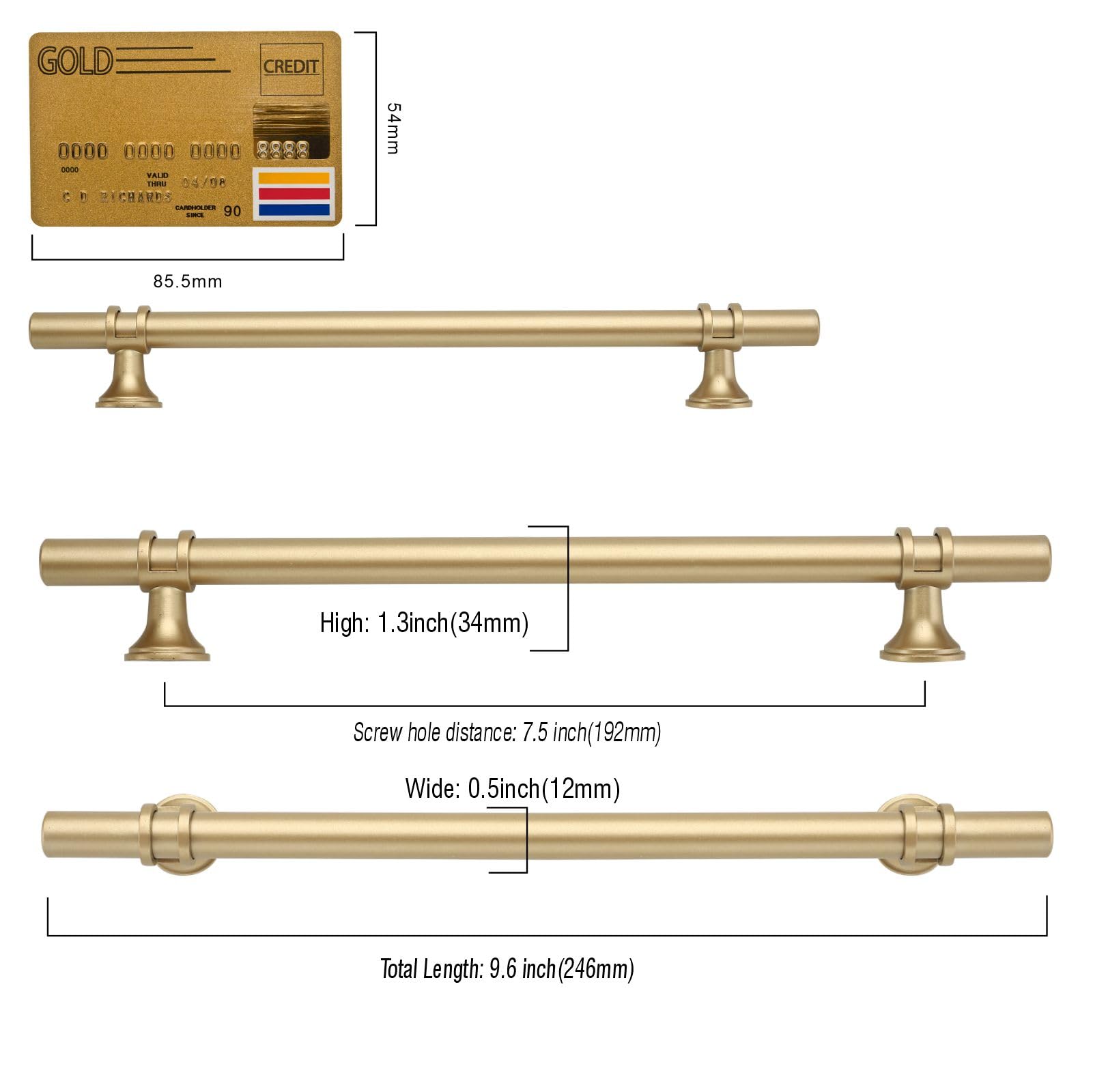 Amerdeco 10 Pezzi Maniglie per Mobili, Oro, Foro 192mm, in Lega di Alluminio, per Mobili da Cucina, Maniglie Armadio e Cassetti UK0002