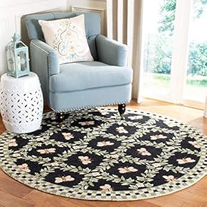 SAFAVIEH Chelsea Collection 4' Round Black HK55B Hand-Hooked French Country Wool Area Rug SAFAVIEH Chelsea Collection 4 Round Black HK55B Hand Hooked French Country Wool Area Rug