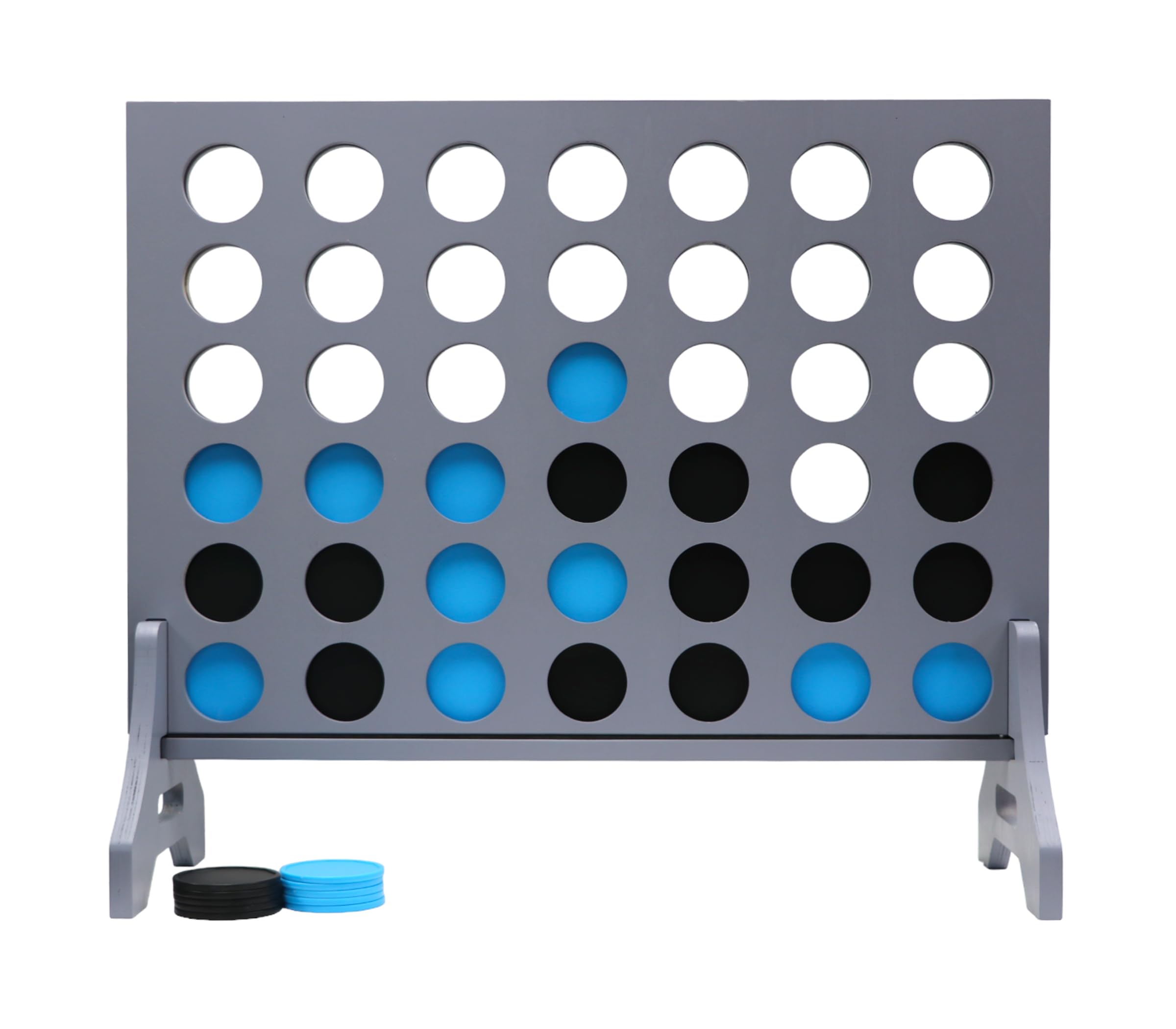 Giant 4 in a Row Game for Family &amp; Adults – Tailgating Pros Jumbo Grey Wooden Four in a Row Indoor &amp; Outdoor Yard Game for Family Party Fun, Portable Activities for Patio, Backyard, and Camping