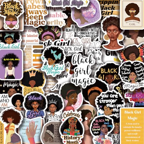 Black Girl Magic Stickers - 50 Pcs Planner Journaling Vision Board Supplies for Adults Women Girls Cute Motivational Aesthetic Personalized Decals Favors Bulk for Book Water Bottle Laptop (Black girl)