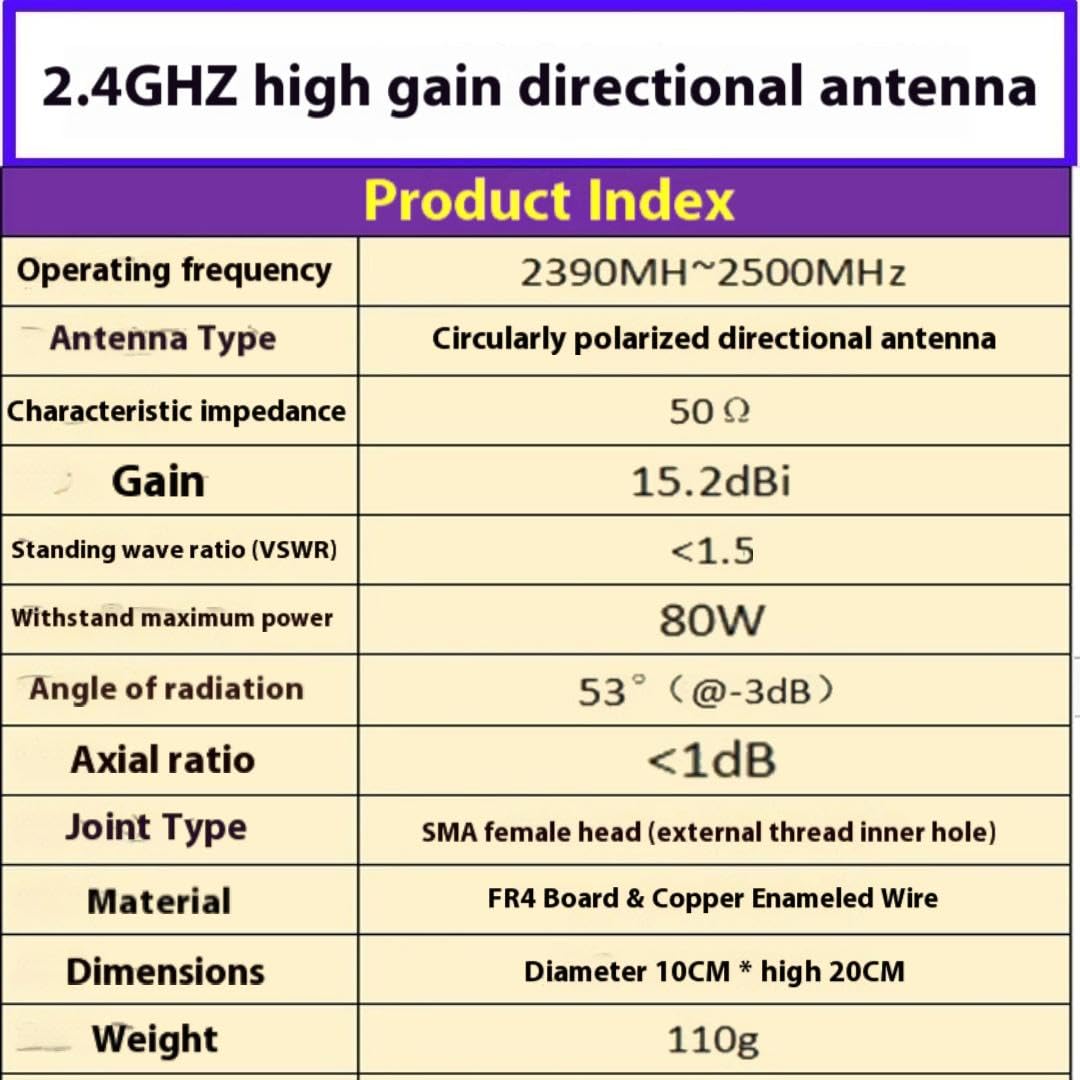 Antenna direzionale a spirale da 2,4 GHz, con mappatura, telecomando, portata estesa, alto guadagno, 2400 MHz (foro femmina per mancini)