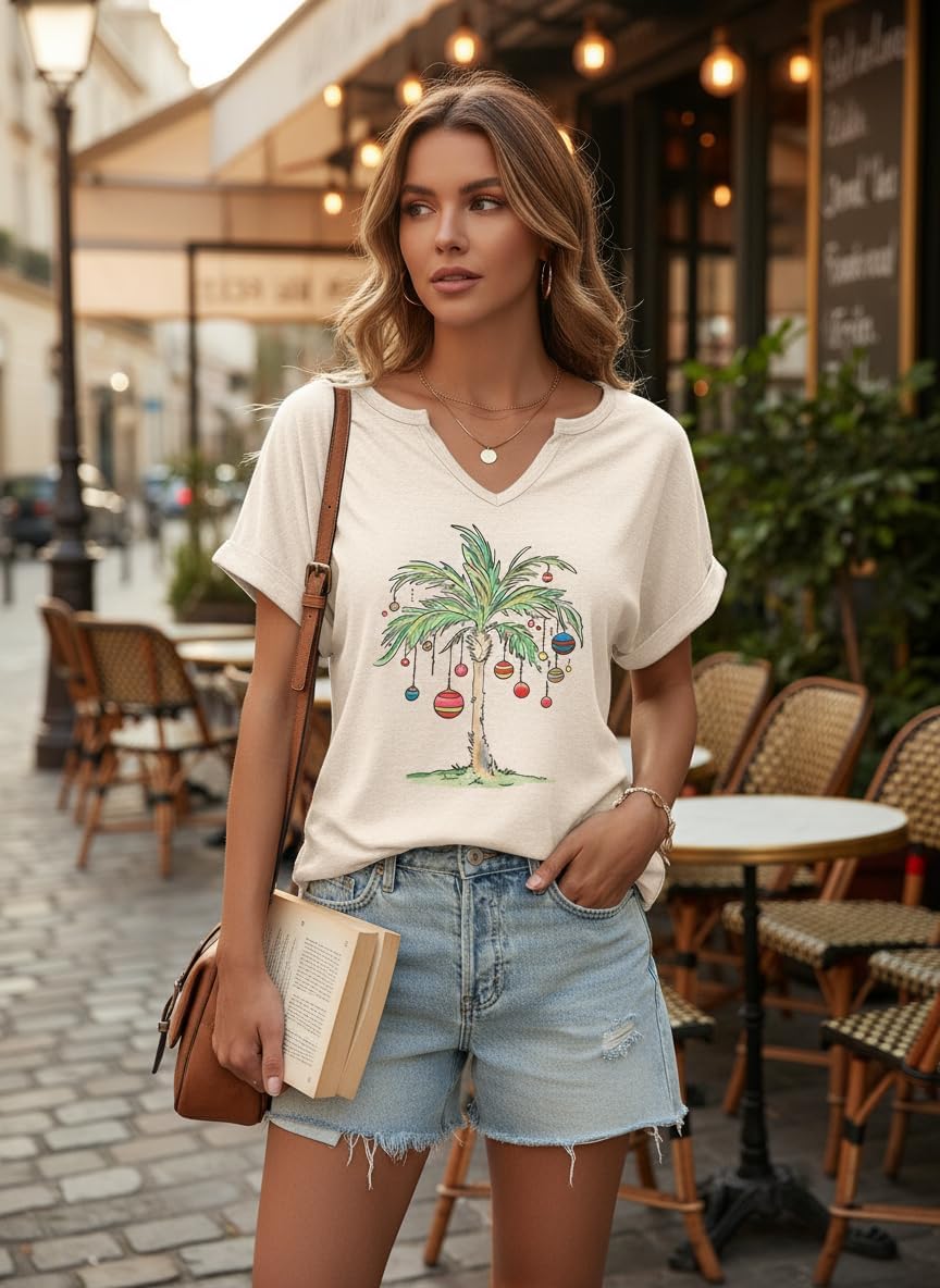 Umsuhu Christmas Shirts for Women Merry Christmas Tshirts Christmas Tree T-Shirt Xmas Holiday Short Sleeve Tee Tops - Image 5