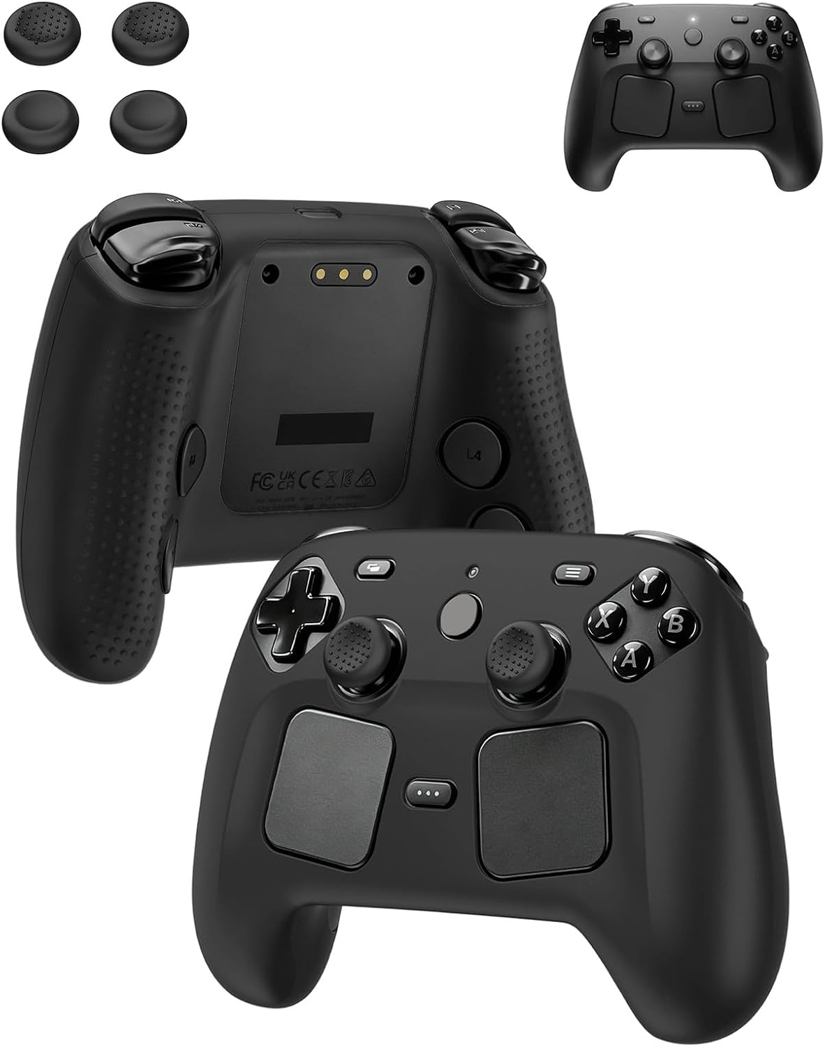 for Valve steam Controller2026 Silicone Grip Case+Thumb Grips*4,Soft Skin Silicone Joystick Caps Full Protective Case Cover with Valve steam Controller2026-Black