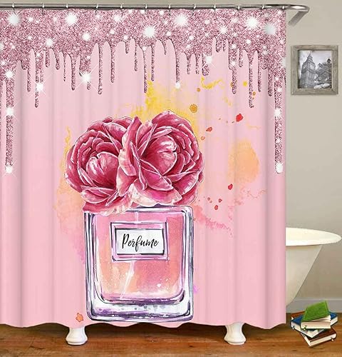 Miniatura 10 de Camille & Andrew - Juego de 4 cortinas de ducha de la Torre Eiffel, románticas rosas rojas, tacones altos, labios sexys, maquillaje, decoración