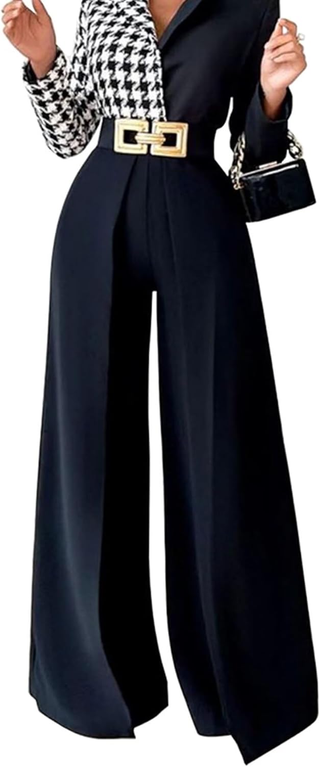 LROSEY Women Wide Leg Work Dress Pants Dressy Flowy High Waisted Pleated Palazzo Trousers for Business Office Wear Suit