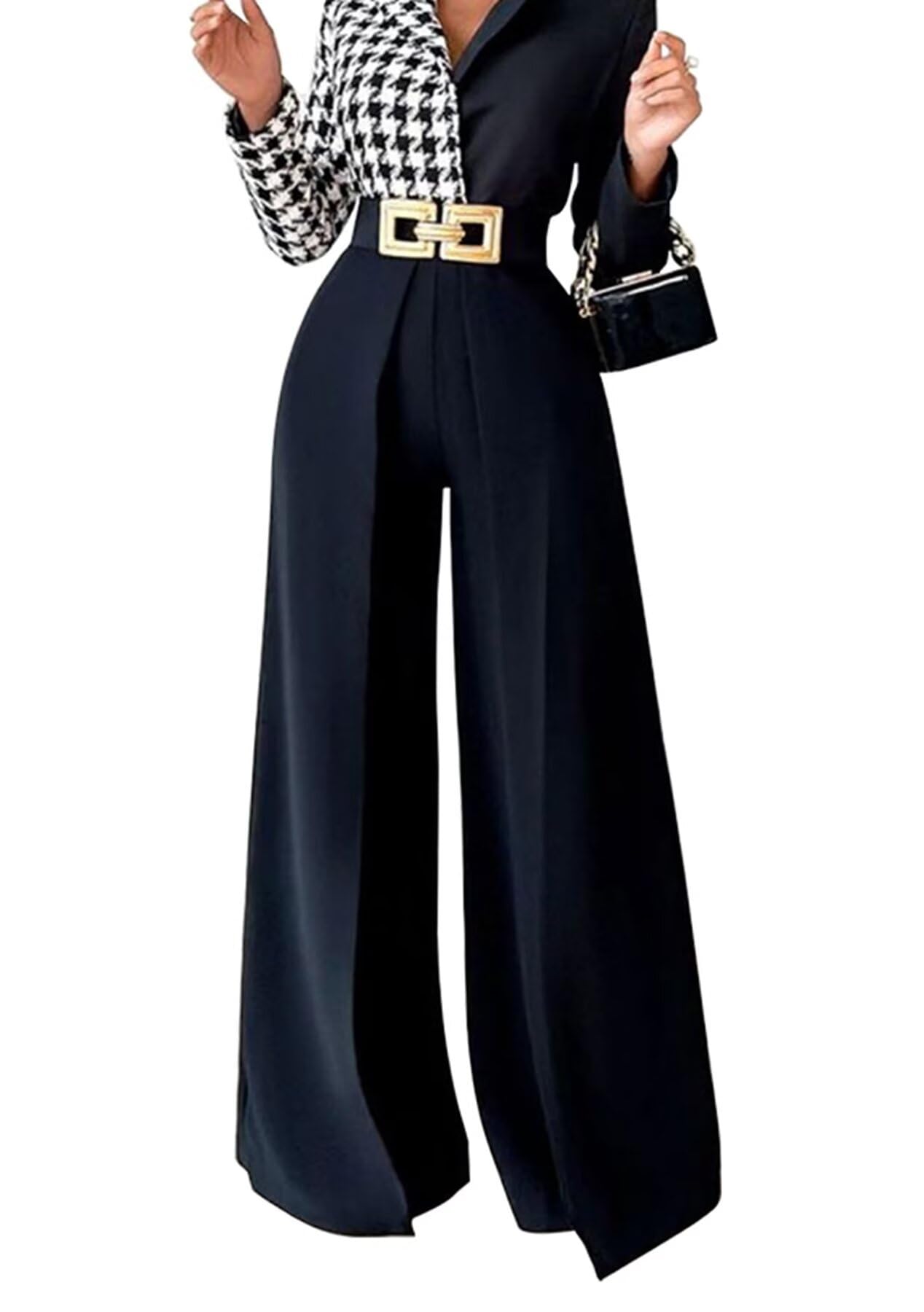 LROSEY Women Wide Leg Work Dress Pants Dressy Flowy High Waisted Pleated Palazzo Trousers for Business Office Wear
