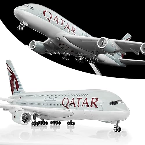 Miniatura 2 de Modelo grande de avión Qatar A380 a escala 1160, aviones de 19.9 in, aviones de resina plástica para colección o regalo (blanco, sin luz)