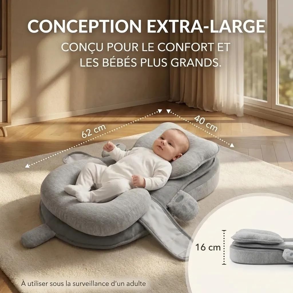 Plan Incliné Bébé 10° Certifié EN71 - Support Ergonomique avec Coussinet Silicone - Design 3-en-1 Déhoussable et Lavable - Cale Bébé pour Repos et Éveil 0-12 Mois
