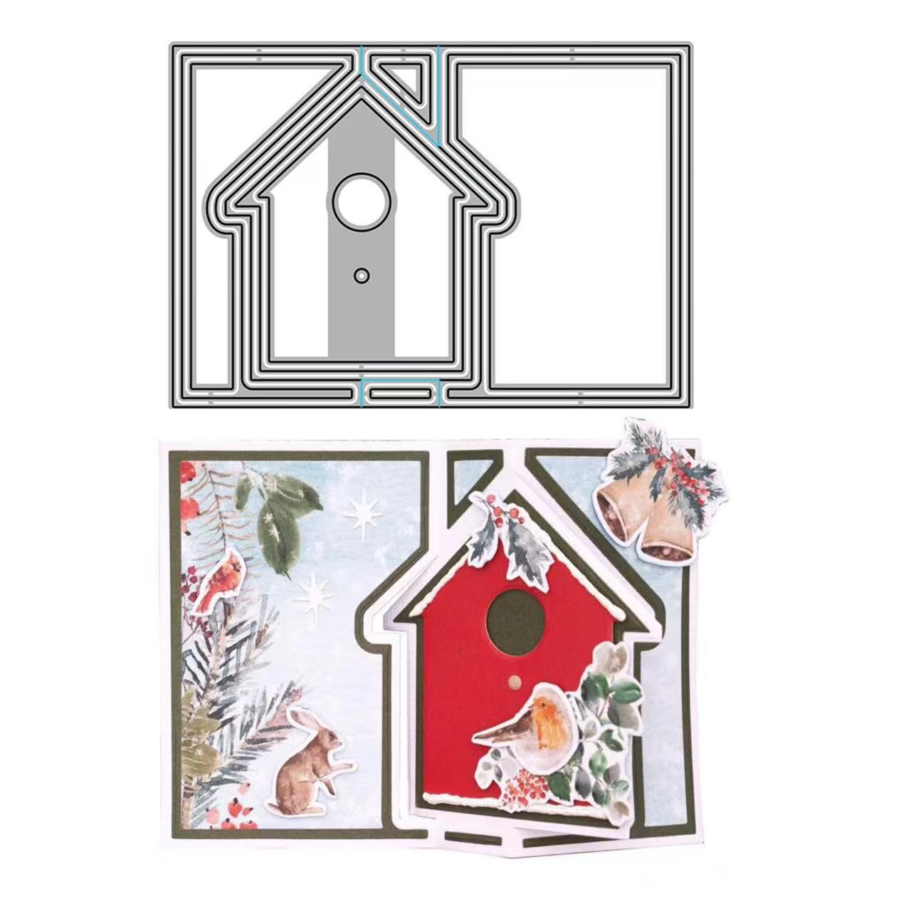 JIHFOHHA 3D Folding Card Cutting Die Zig-Zag Card with Pop-up House Birthday Christmas Embossing Metal Dies Cut for DIY Scrapbooking Album Decorative Paper Crafting Card Making