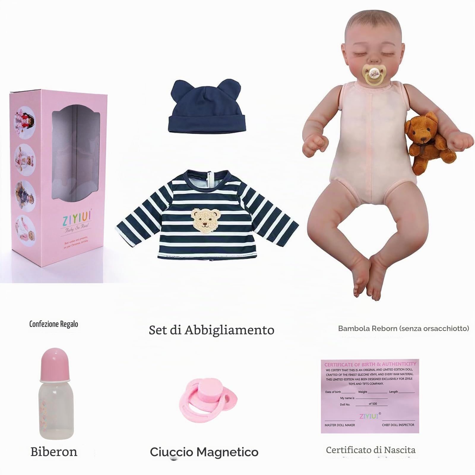 ZIYIUI Bambola Reborn in morbido vinile per neonato, con occhi chiusi, 55 cm (occhi chiusi)