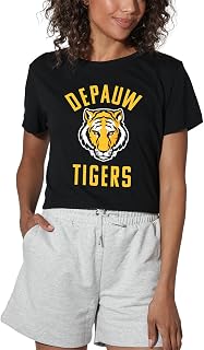 Official Collegiate Large Distressed Logo Women's Apparel Crop Top T-Shirt Collection, Black