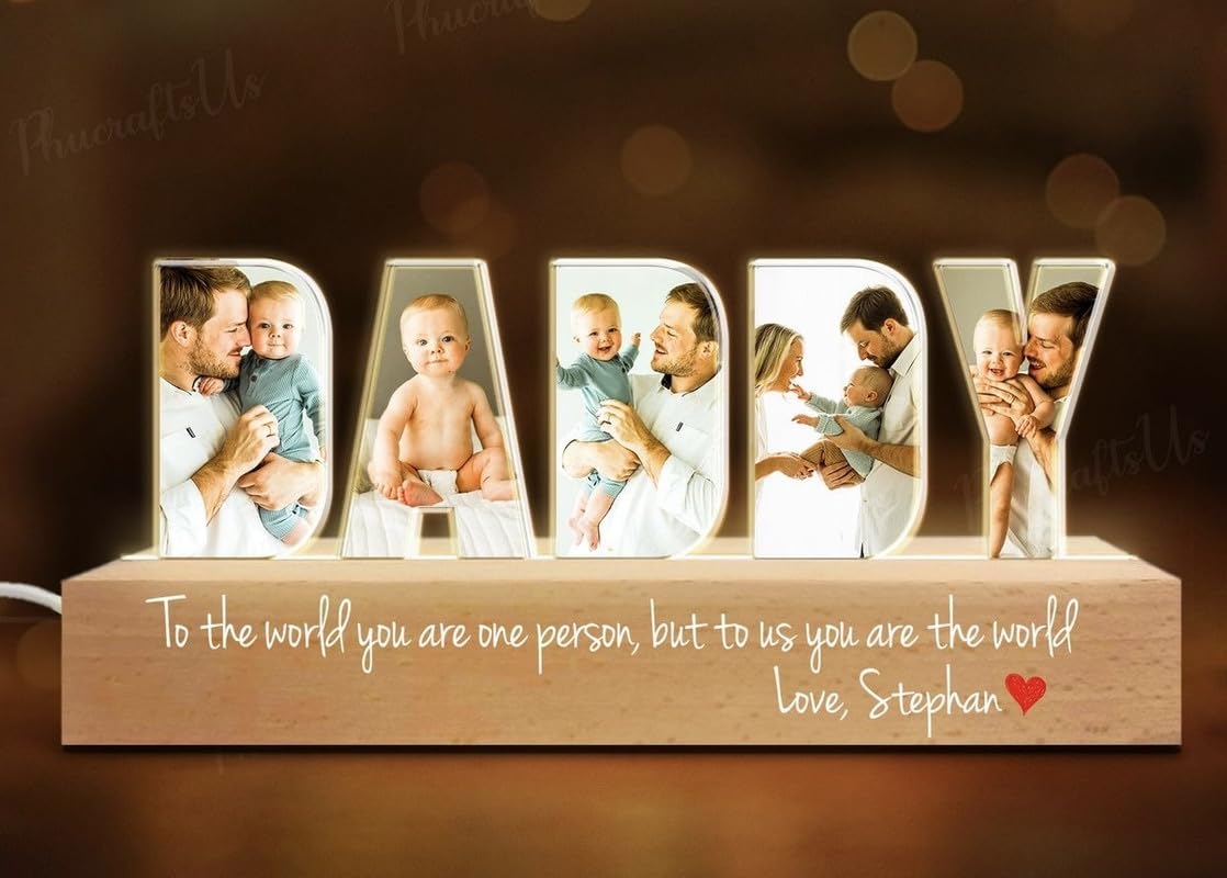 THE GRANDEUR Pinewood with Printed Acrylic Personalised Led Photo Frame with Led (3x12 inch), Customized Photo Frame, Birthday Gift, Fathers Day Gift, Daddy Gift, Tabletop