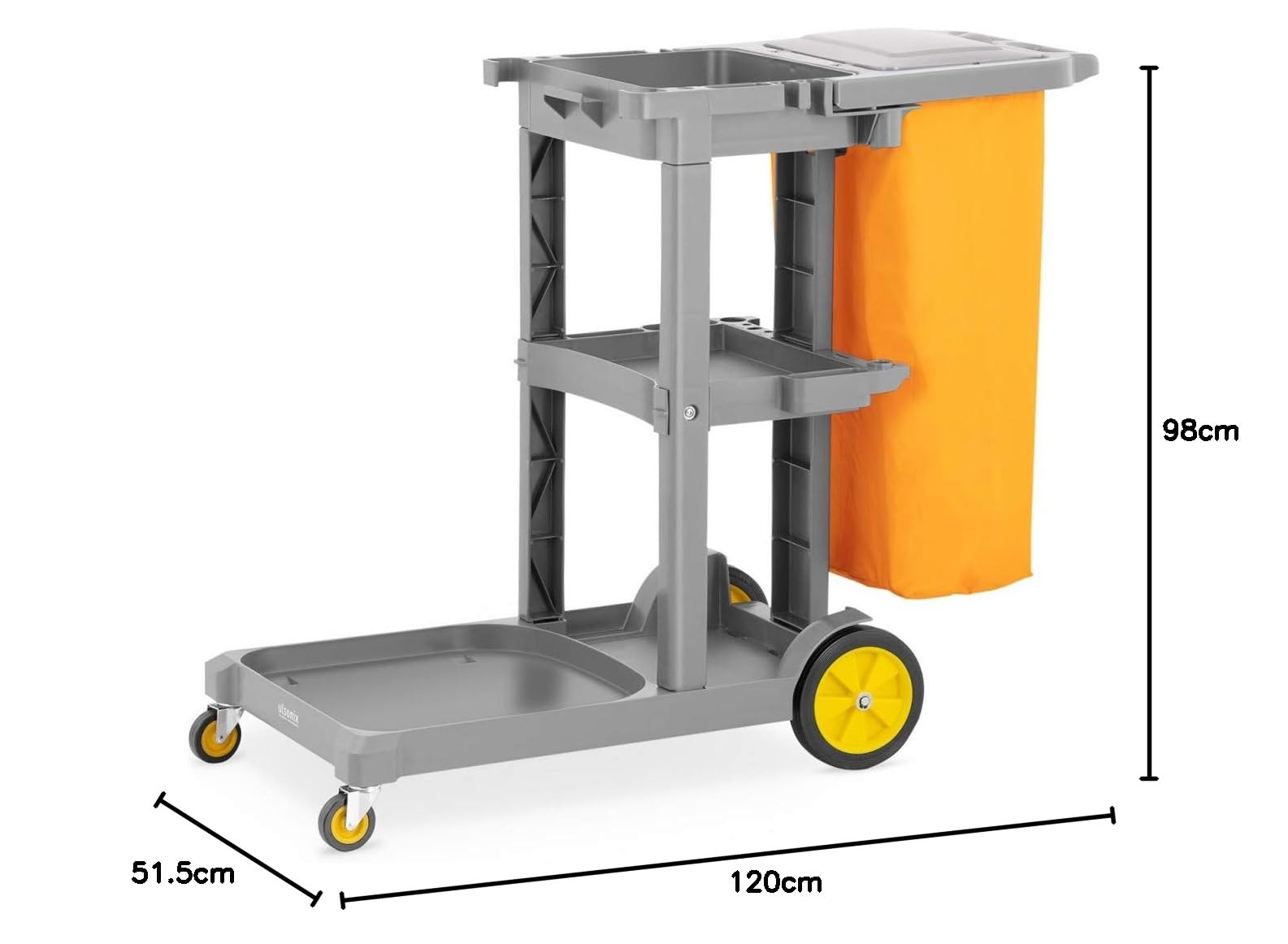 Carrello Multiuso Per Pulizie Con Sacco Biancheria Copertura Con Ruote UNICLEAN 13 (Plastica, Giallo)