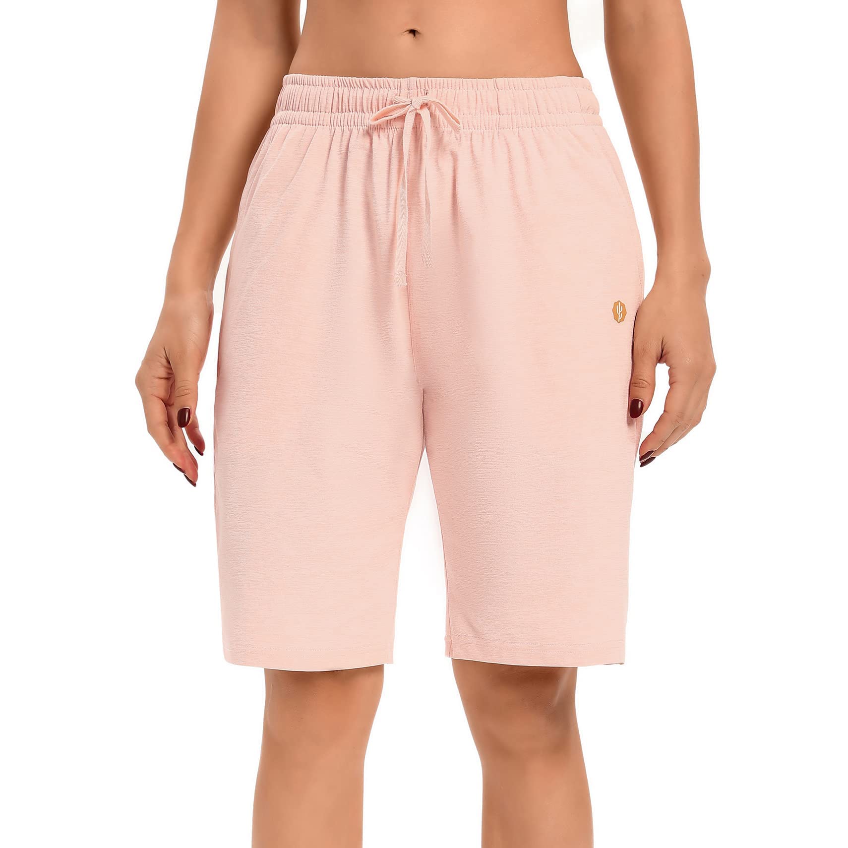 LUCKYCATCUS Women's Bermuda Shorts Jersey Shorts with Pockets Yoga Walking Athletic Long Shorts for Women Knee Length