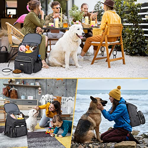 Baglher Travel Dog Backpack - Detachable Travel Dog Food Container For Pet Supplies Dog Gear Backpack,Dog Bag For Traveling With 2 Silicone Collapsible Bowls And 2 Food Baskets Grey #TOP4