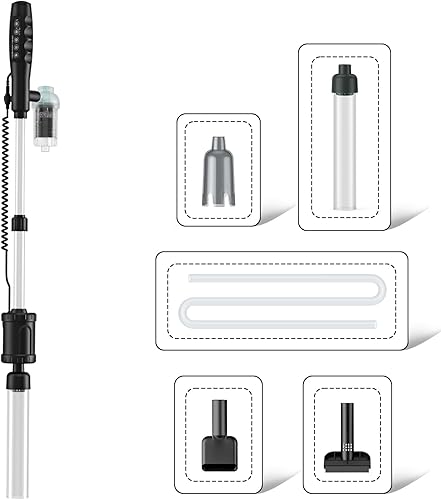 AKKEE Aspiradora de acuario con control de mango y grava, 8 en 1, multifuncional de 36 W, limpiador eléctrico para tanque de peces para cambio