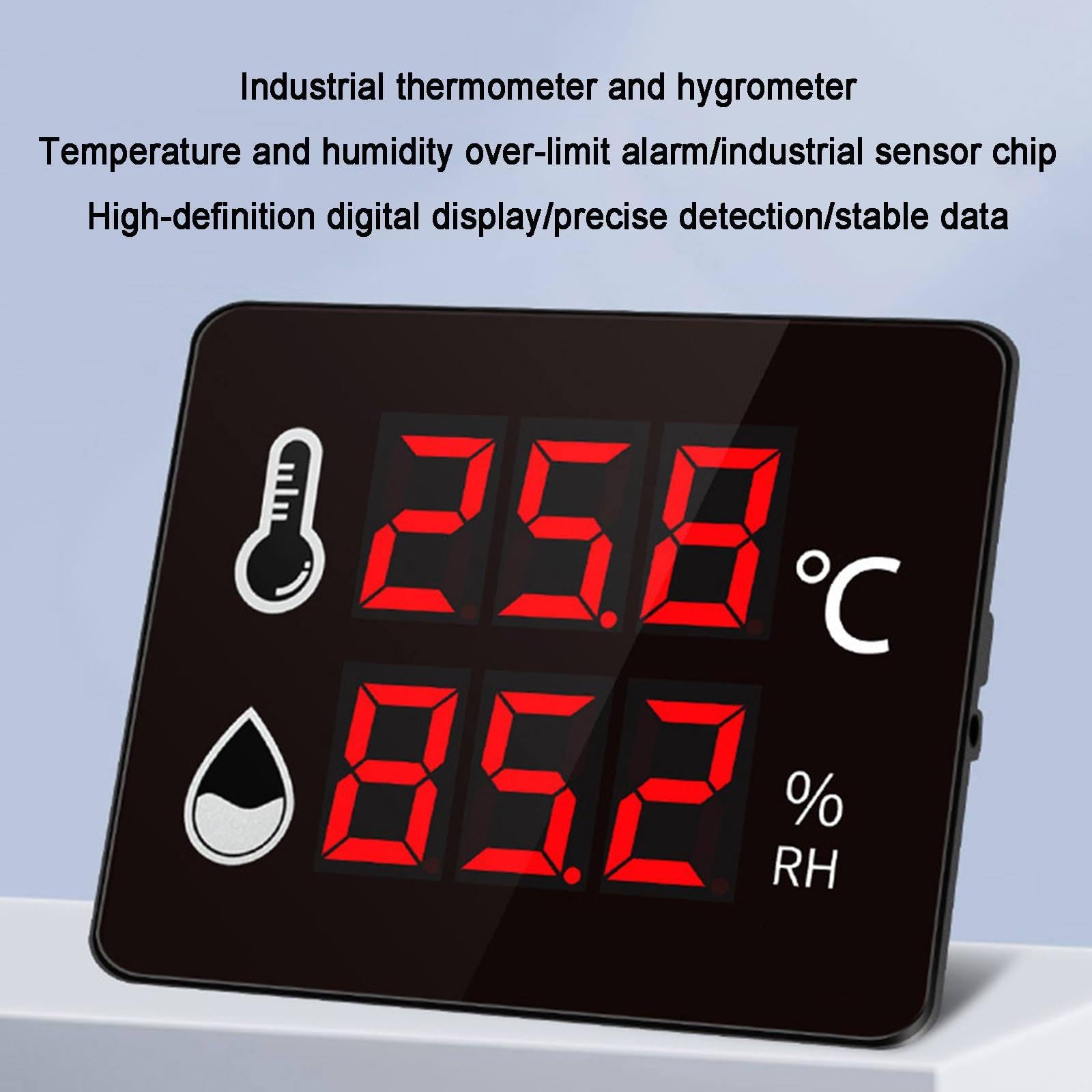 Termometro Digitale, -40-100 ℃ 0-99% di Temperatura e umidità RH, con sensore, Staffa, Display a Grande Schermo a LED ad Alta Definizione, Adatto per Interno, Esterno, Industriale, Serra