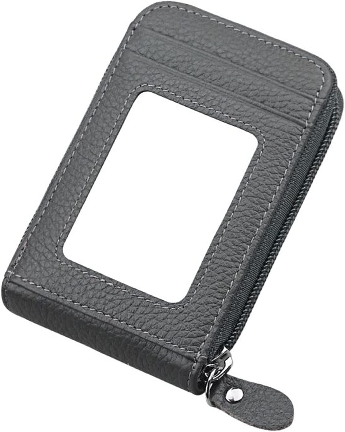 RFID Blocking Credit Card Holders Case Organizer Genuine Leather Zip-Around Security Wallet Grey