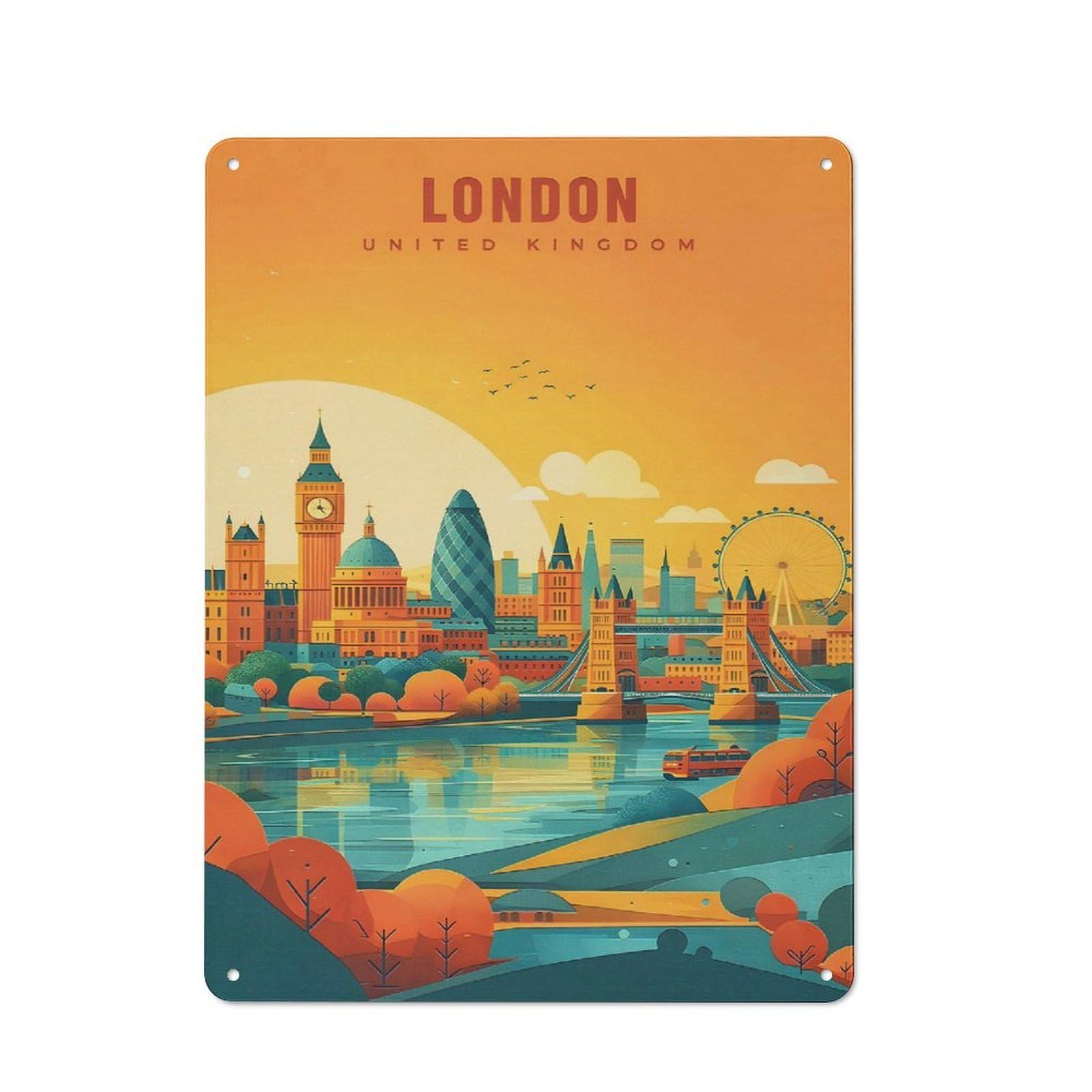 Junmoney Style Metal Wall Sign 40X30cm Featuring London Skyline Travel For Pub Or Café, Housewarming Wall Decor For People Furnishing Pub And Café